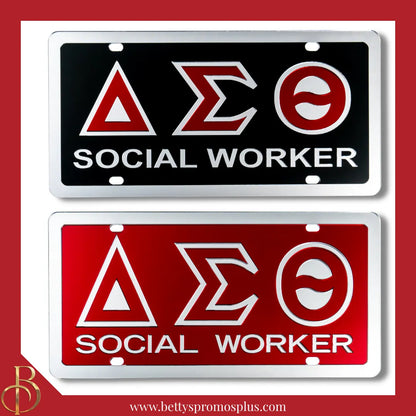Delta Sigma Theta ΔΣΘ Social Worker Laser Engraved Mirrored Acrylic Auto Tag License Plate-Delta Sigma Theta Paraphernalia-Delta Sigma Theta Auto Tag-Betty's Promos Plus