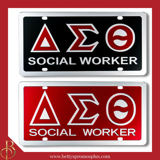 Delta Sigma Theta ΔΣΘ Social Worker Laser Engraved Mirrored Acrylic Auto Tag License Plate-Delta Sigma Theta Paraphernalia-Delta Sigma Theta Auto Tag-Betty's Promos Plus
