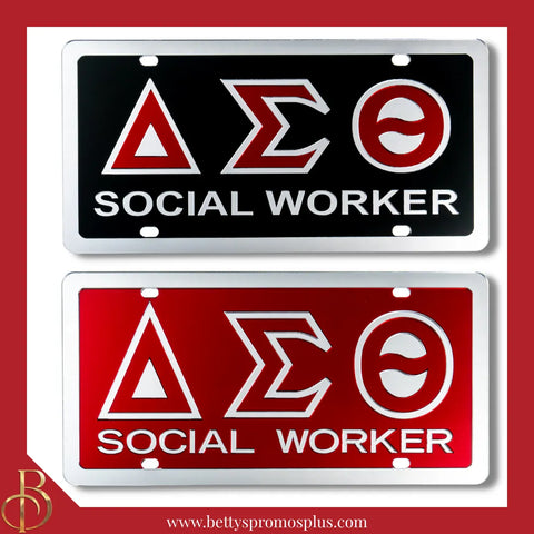Delta Sigma Theta ΔΣΘ Social Worker Laser Engraved Mirrored Acrylic Auto Tag License Plate-Delta Sigma Theta Paraphernalia-Delta Sigma Theta Auto Tag-Betty's Promos Plus
