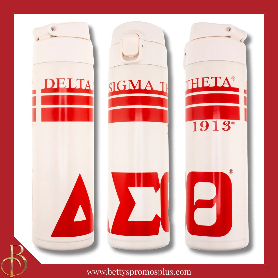 Delta Sigma Theta ΔΣΘ Stainless Steel Water Bottle with Flip Top-White-Delta Sigma Theta Paraphernalia-Delta Sigma Theta Water Bottle-Betty's Promos Plus