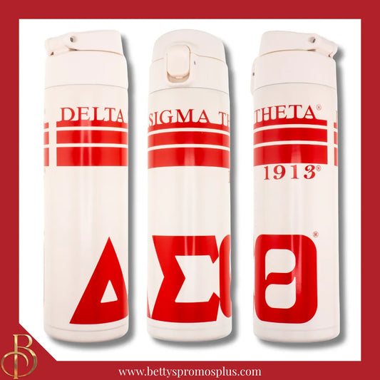 Delta Sigma Theta ΔΣΘ Stainless Steel Water Bottle with Flip Top-White-Delta Sigma Theta Paraphernalia-Delta Sigma Theta Water Bottle-Betty's Promos Plus