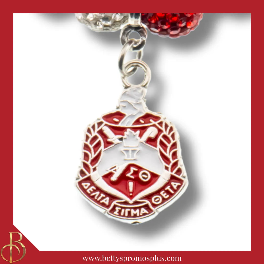 Delta Sigma Theta ΔΣΘ Stone Bead Bracelet with Shield-Delta Sigma Theta Paraphernalia-Delta Sigma Theta Bracelet-Betty's Promos Plus