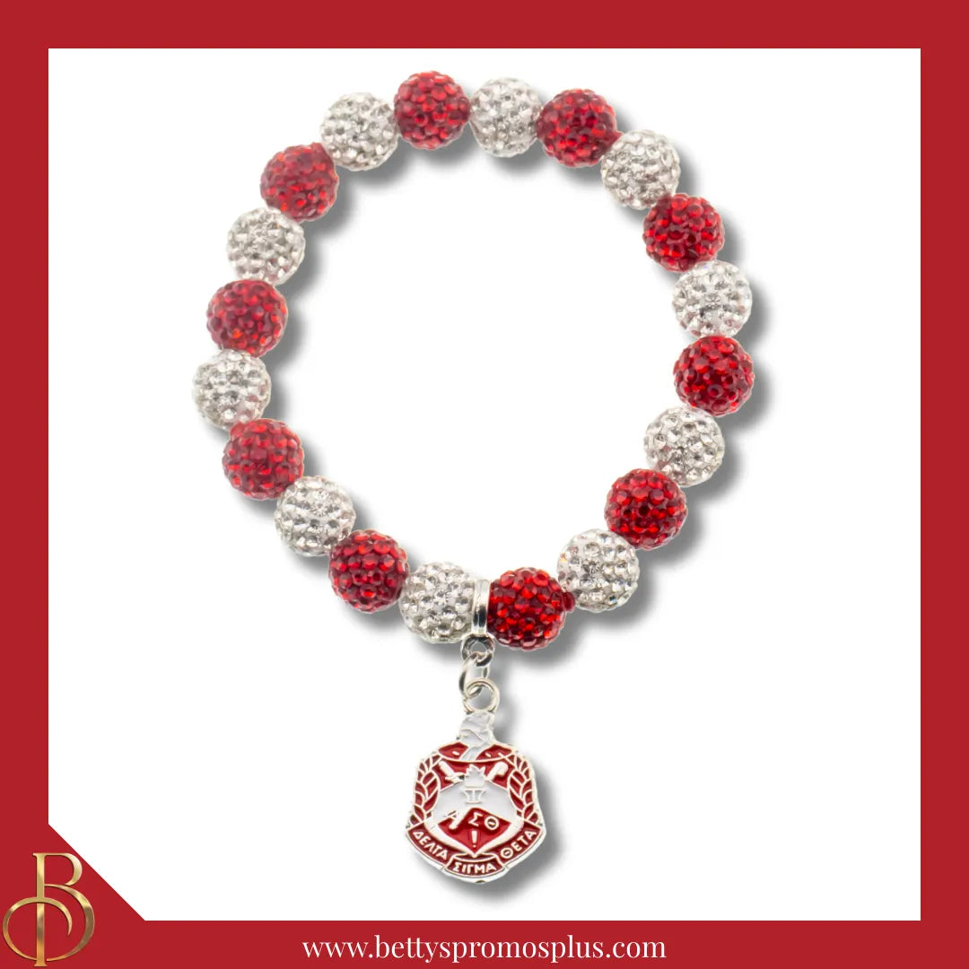 Delta Sigma Theta ΔΣΘ Stone Bead Bracelet with Shield-Red-Delta Sigma Theta Paraphernalia-Delta Sigma Theta Bracelet-Betty's Promos Plus