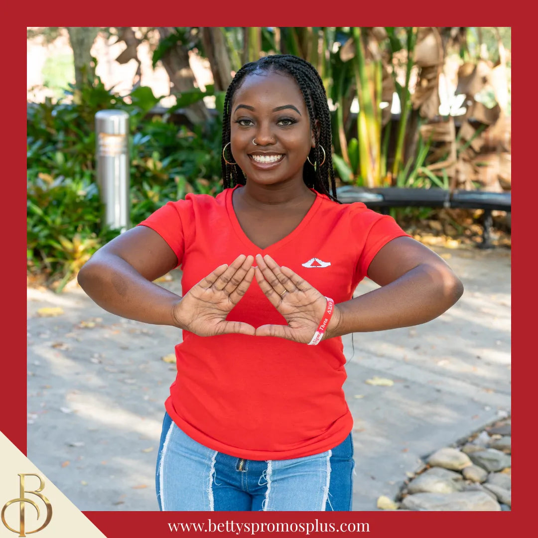 Delta Sigma Theta ΔΣΘ The Mid Hand Symbol Embroidered T-Shirt-Delta Sigma Theta Paraphernalia-Delta Sigma Theta T-Shirts-Betty's Promos Plus