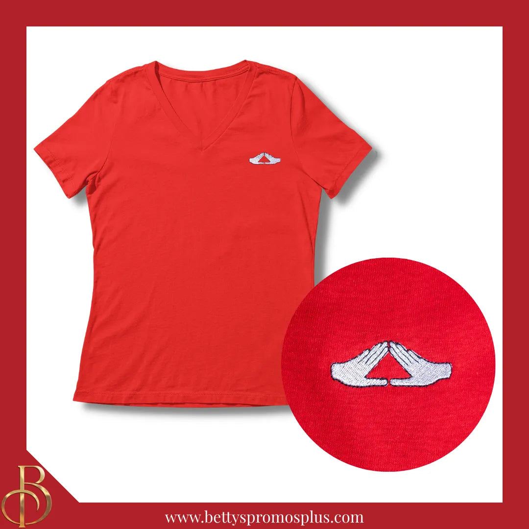 Delta Sigma Theta ΔΣΘ The Mid Hand Symbol Embroidered T-Shirt-Red-X-Small-Delta Sigma Theta Paraphernalia-Delta Sigma Theta T-Shirts-Betty's Promos Plus