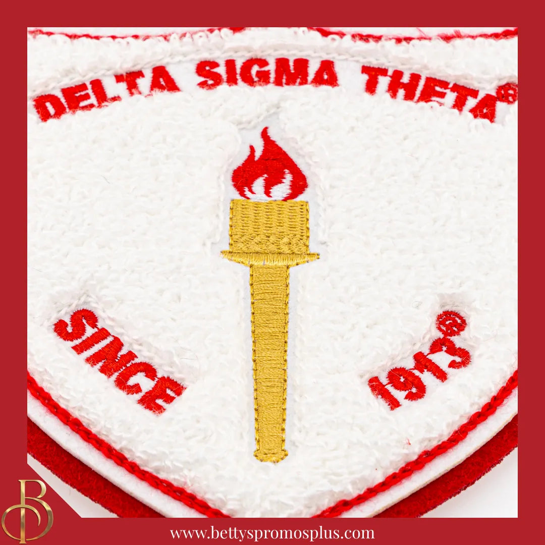 Delta Sigma Theta ΔΣΘ Torch Embroidered Iron-On Chenille Patch-Delta Sigma Theta Paraphernalia-Delta Sigma Theta Patch-Betty's Promos Plus