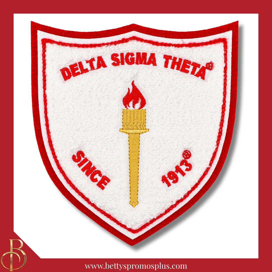 Delta Sigma Theta ΔΣΘ Torch Embroidered Iron-On Chenille Patch-Delta Sigma Theta Paraphernalia-Delta Sigma Theta Patch-Betty's Promos Plus