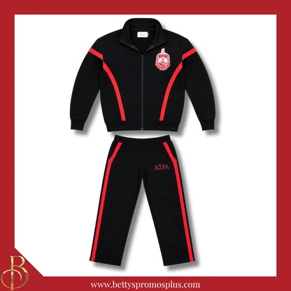 Delta Sigma Theta ΔΣΘ Track Suit Set-Black-Small-Delta Sigma Theta Paraphernalia-Delta Sigma Theta Track Suit-Betty's Promos Plus
