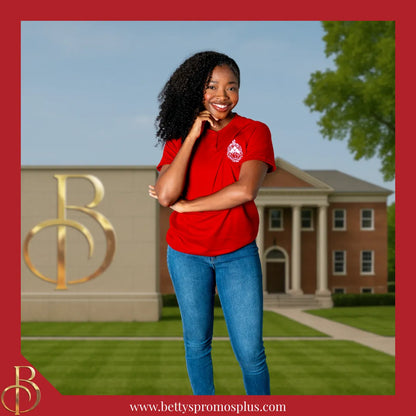 Delta Sigma Theta ΔΣΘ Two-Button Baseball Henley Shirt with Embroidered Shield-Delta Sigma Theta Paraphernalia-Delta Sigma Theta Jerseys-Betty's Promos Plus