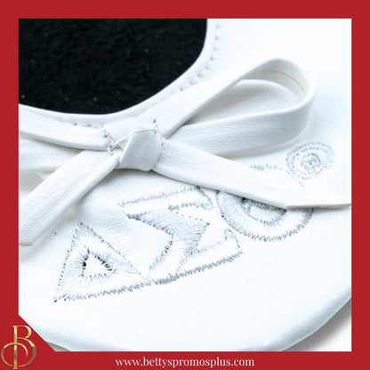Delta Sigma Theta ΔΣΘ Uninterrupted White Embroidered Ballet Flats with Carrying Case-Delta Sigma Theta Paraphernalia-Delta Sigma Theta Ballet Flats-Betty's Promos Plus