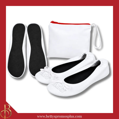 Delta Sigma Theta ΔΣΘ Uninterrupted White Embroidered Ballet Flats with Carrying Case-Delta Sigma Theta Paraphernalia-Delta Sigma Theta Ballet Flats-Betty's Promos Plus