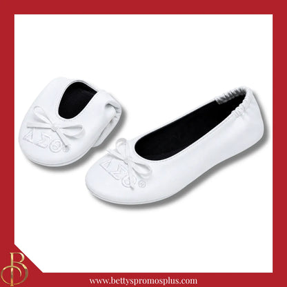 Delta Sigma Theta ΔΣΘ Uninterrupted White Embroidered Ballet Flats with Carrying Case-Delta Sigma Theta Paraphernalia-Delta Sigma Theta Ballet Flats-Betty's Promos Plus