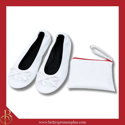 Delta Sigma Theta ΔΣΘ Uninterrupted White Embroidered Ballet Flats with Carrying Case-Delta Sigma Theta Paraphernalia-Delta Sigma Theta Ballet Flats-Betty's Promos Plus