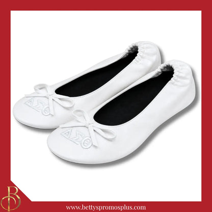 Delta Sigma Theta ΔΣΘ Uninterrupted White Embroidered Ballet Flats with Carrying Case-Delta Sigma Theta Paraphernalia-Delta Sigma Theta Ballet Flats-Betty's Promos Plus