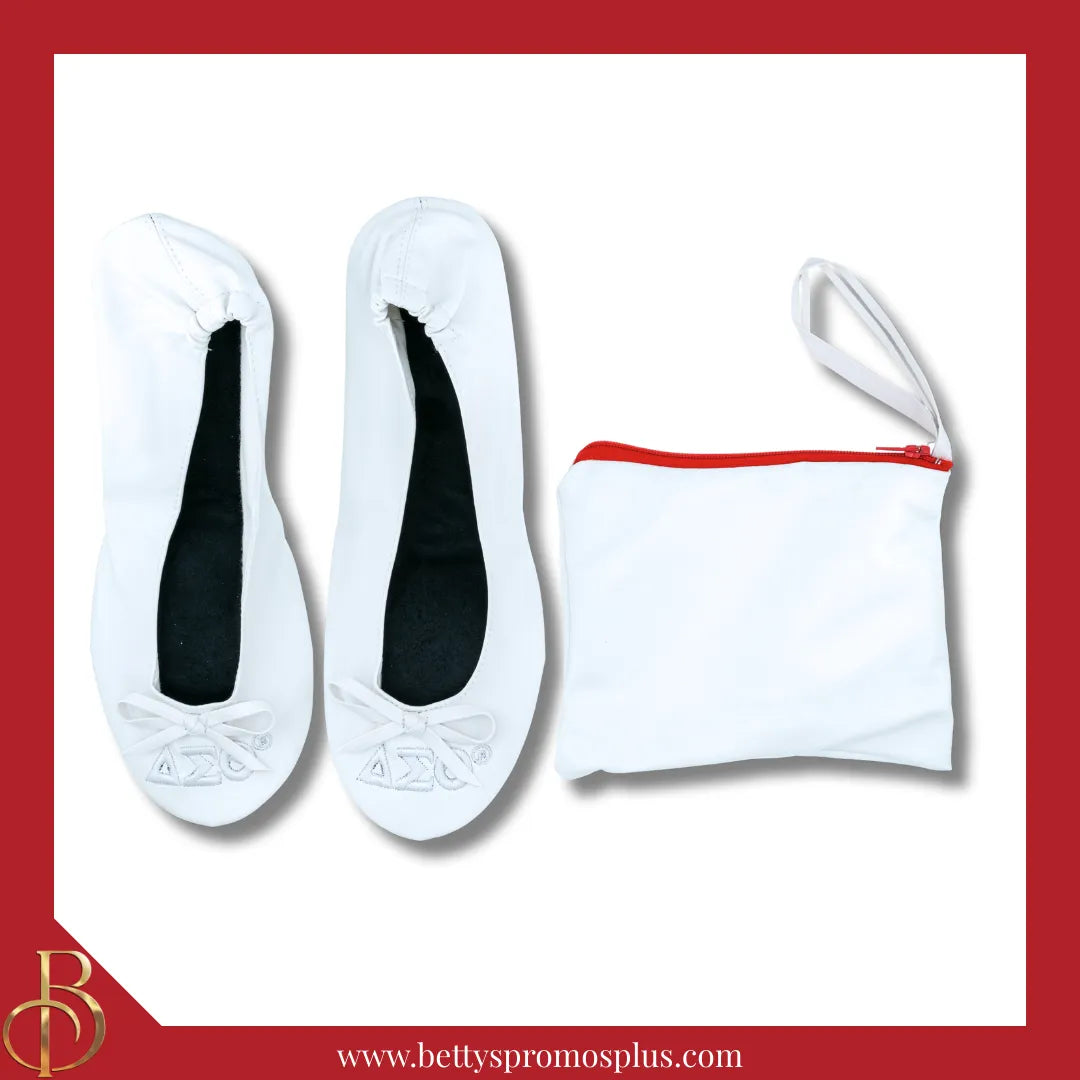 Delta Sigma Theta ΔΣΘ Uninterrupted White Embroidered Ballet Flats with Carrying Case-White-X-Small US 5.5-Delta Sigma Theta Paraphernalia-Delta Sigma Theta Ballet Flats-Betty's Promos Plus