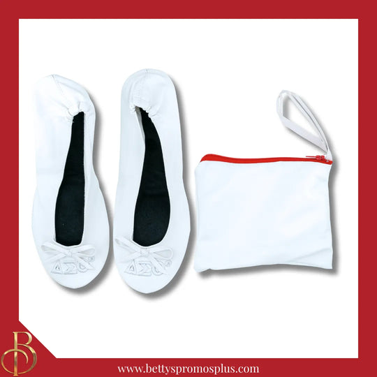 Delta Sigma Theta ΔΣΘ Uninterrupted White Embroidered Ballet Flats with Carrying Case-White-X-Small US 5.5-Delta Sigma Theta Paraphernalia-Delta Sigma Theta Ballet Flats-Betty's Promos Plus