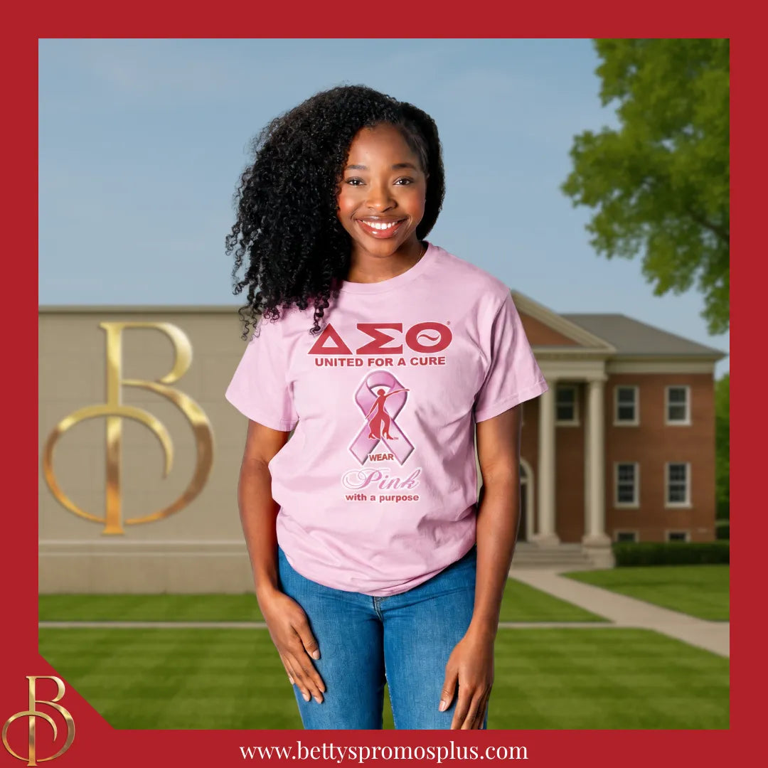Delta Sigma Theta ΔΣΘ United For a Cure: Wear Pink with a Purpose Screen Printed Sorority Greek T-Shirt-Delta Sigma Theta Paraphernalia-Delta Sigma Theta T-Shirts-Betty's Promos Plus