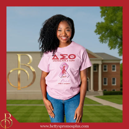Delta Sigma Theta ΔΣΘ United For a Cure: Wear Pink with a Purpose Screen Printed Sorority Greek T-Shirt-Delta Sigma Theta Paraphernalia-Delta Sigma Theta T-Shirts-Betty's Promos Plus