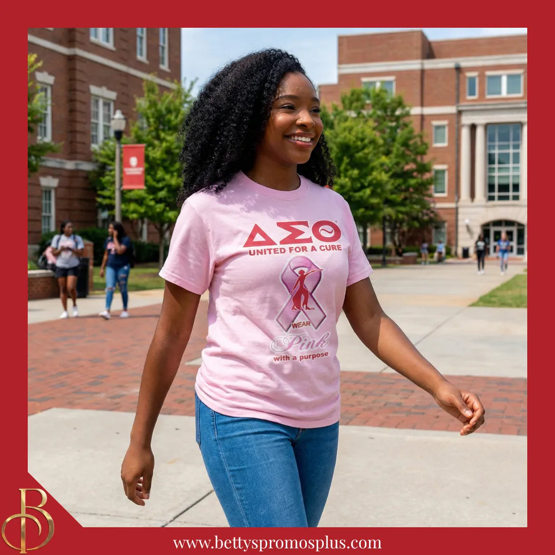 Delta Sigma Theta ΔΣΘ United For a Cure: Wear Pink with a Purpose Screen Printed Sorority Greek T-Shirt-Delta Sigma Theta Paraphernalia-Delta Sigma Theta T-Shirts-Betty's Promos Plus