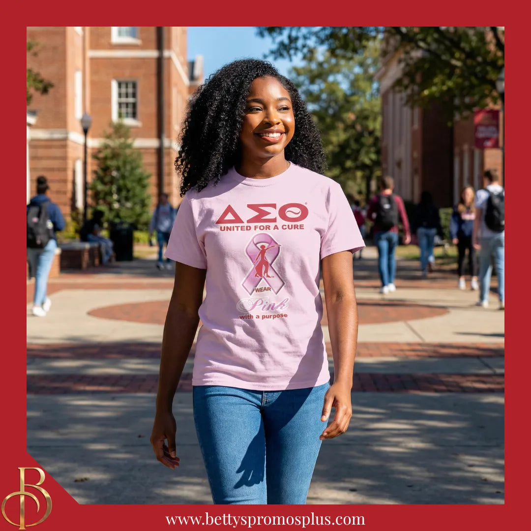 Delta Sigma Theta ΔΣΘ United For a Cure: Wear Pink with a Purpose Screen Printed Sorority Greek T-Shirt-Delta Sigma Theta Paraphernalia-Delta Sigma Theta T-Shirts-Betty's Promos Plus