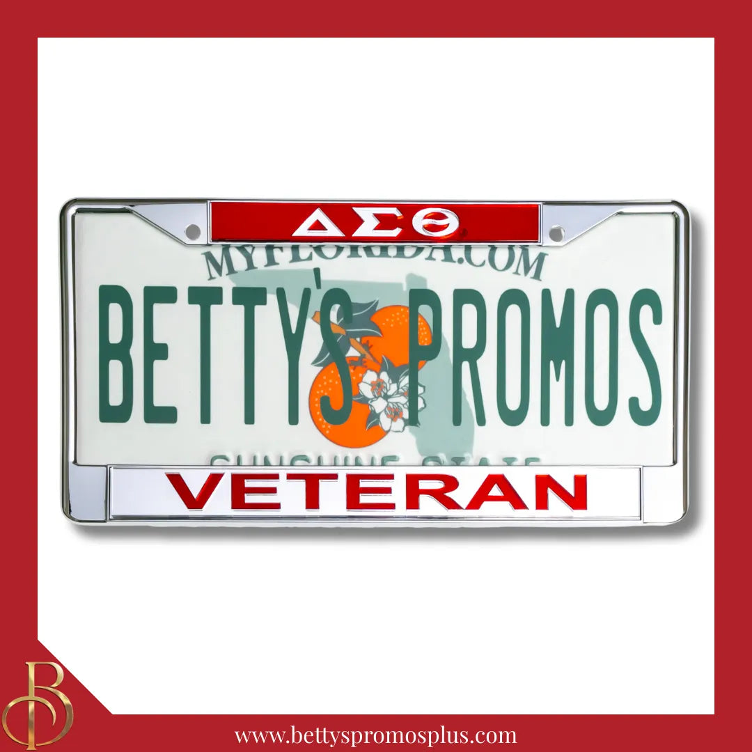 Delta Sigma Theta ΔΣΘ Veteran Chrome Laser Engraved Mirrored Acrylic Auto Tag License Plate Frame-Delta Sigma Theta Paraphernalia-Delta Sigma Theta Auto Tag Frame-Betty's Promos Plus