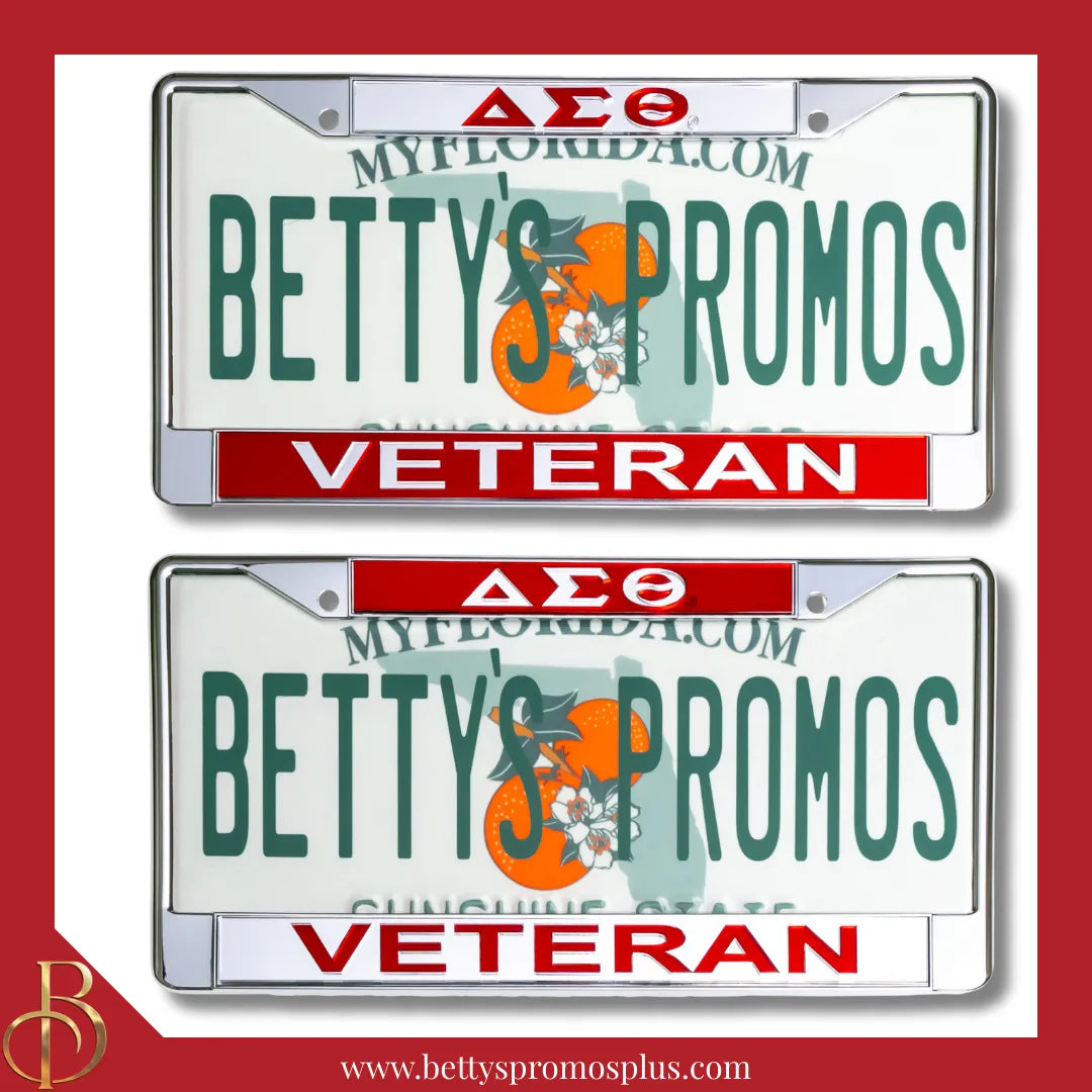 Delta Sigma Theta ΔΣΘ Veteran Chrome Laser Engraved Mirrored Acrylic Auto Tag License Plate Frame-Delta Sigma Theta Paraphernalia-Delta Sigma Theta Auto Tag Frame-Betty's Promos Plus