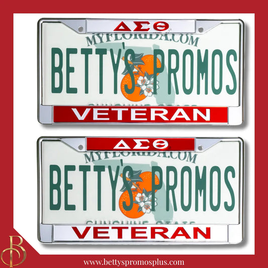 Delta Sigma Theta ΔΣΘ Veteran Chrome Laser Engraved Mirrored Acrylic Auto Tag License Plate Frame-Delta Sigma Theta Paraphernalia-Delta Sigma Theta Auto Tag Frame-Betty's Promos Plus