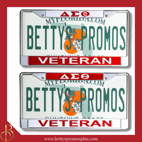 Delta Sigma Theta ΔΣΘ Veteran Chrome Laser Engraved Mirrored Acrylic Auto Tag License Plate Frame-Delta Sigma Theta Paraphernalia-Delta Sigma Theta Auto Tag Frame-Betty's Promos Plus
