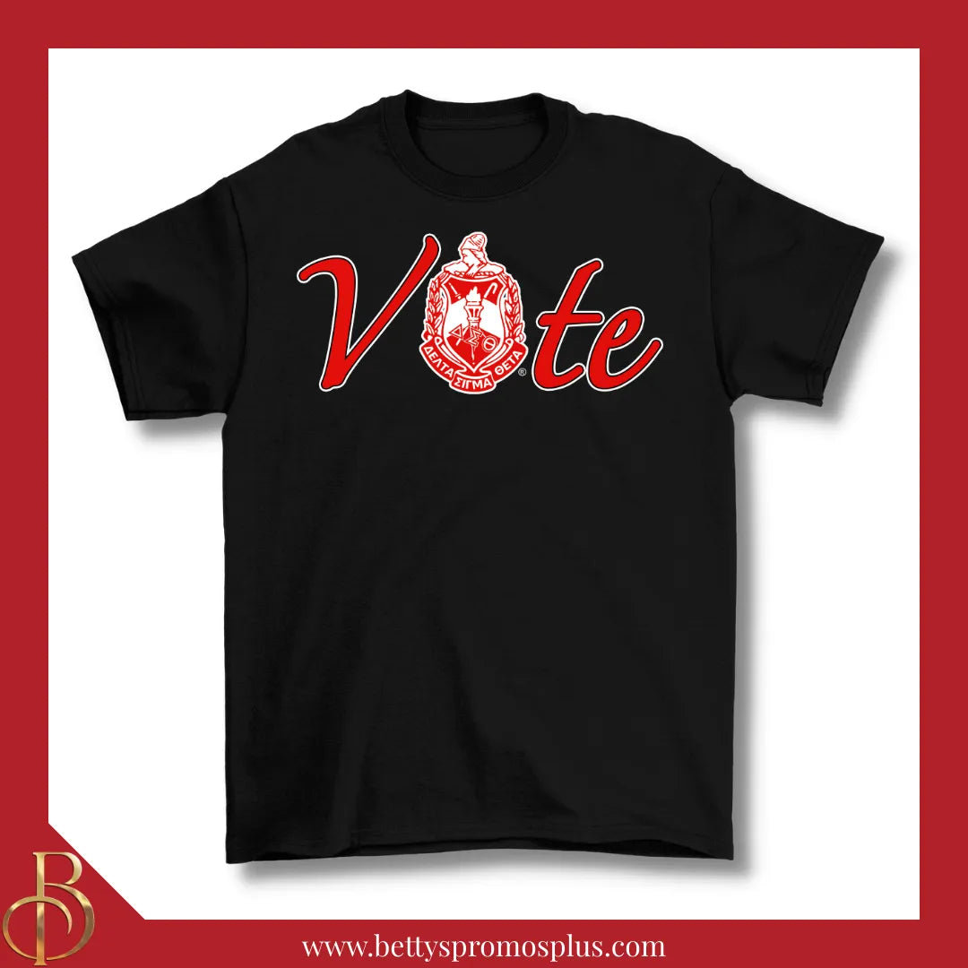 Delta Sigma Theta ΔΣΘ VOTE Screen Printed T-Shirt-Black-Short Sleeve-Small-Delta Sigma Theta Paraphernalia-Delta Sigma Theta T-Shirts-Betty's Promos Plus