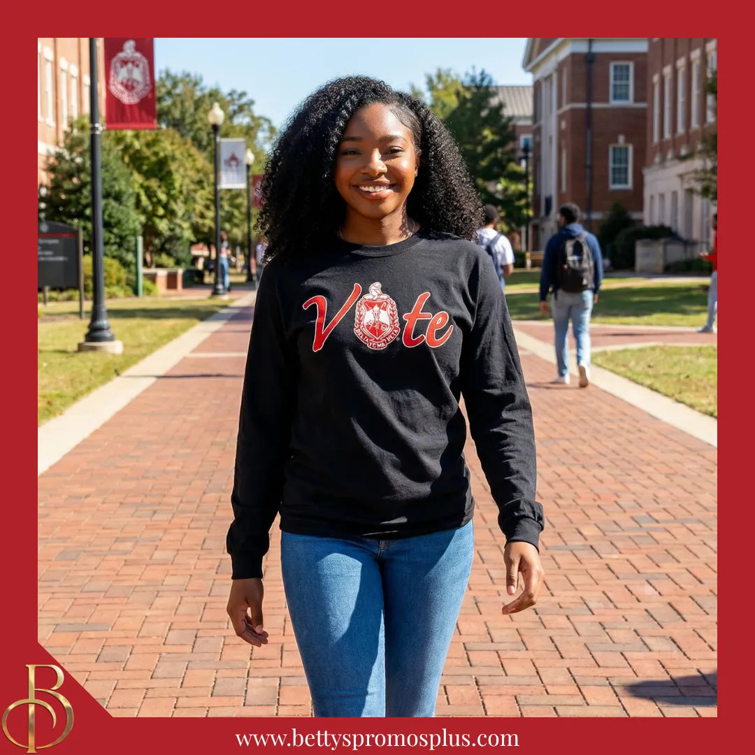 Delta Sigma Theta ΔΣΘ VOTE Screen Printed T-Shirt-Delta Sigma Theta Paraphernalia-Delta Sigma Theta T-Shirts-Betty's Promos Plus