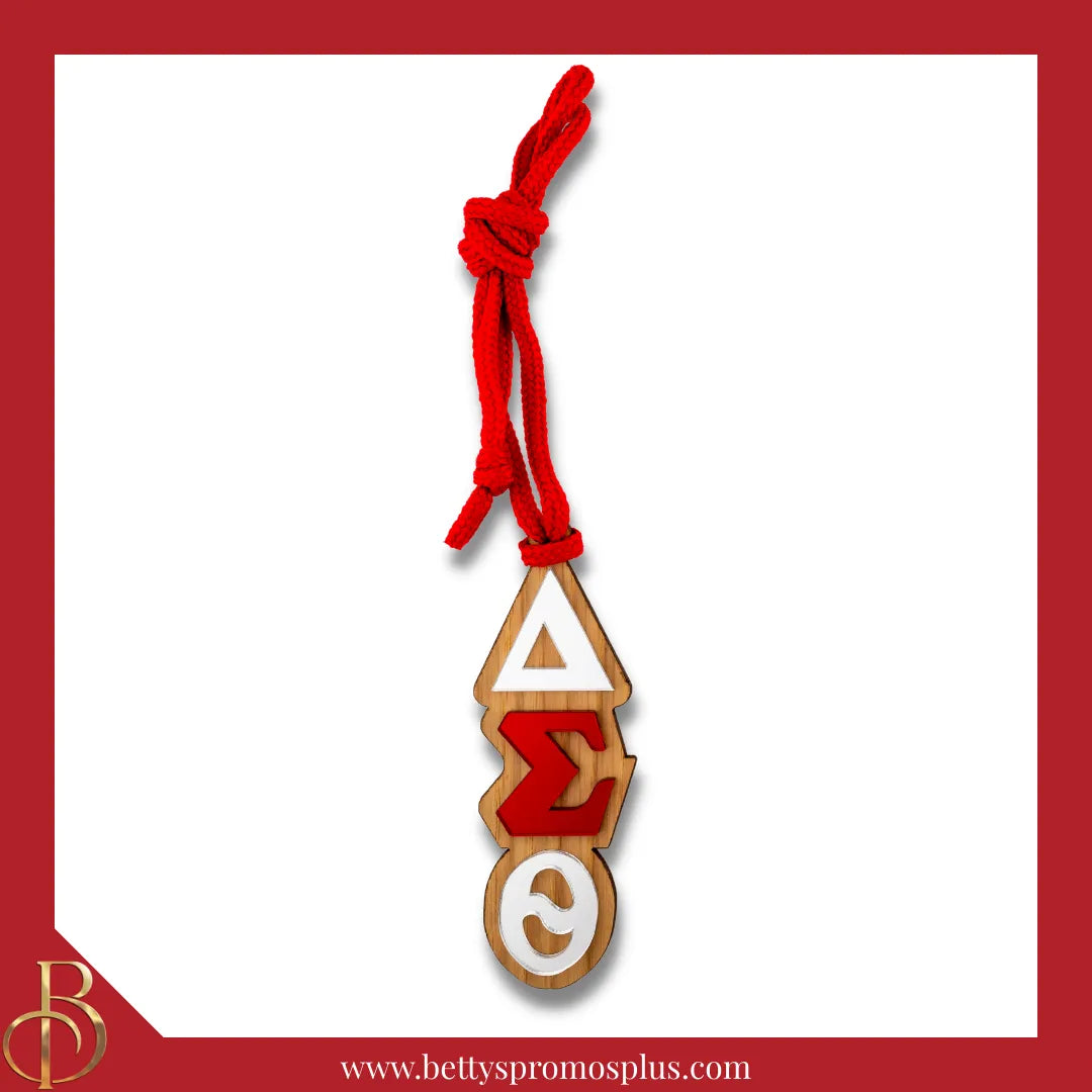 Delta Sigma Theta ΔΣΘ Wood Tiki Necklace with Acrylic Greek Letters-Delta Sigma Theta Paraphernalia-Delta Sigma Theta Tiki Necklace-Betty's Promos Plus