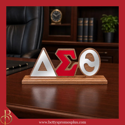 Delta Sigma Theta ΔΣΘ Wooden Desk Ornament with Mirrored Letters-Delta Sigma Theta Paraphernalia-Delta Sigma Theta Desk Ornament-Betty's Promos Plus