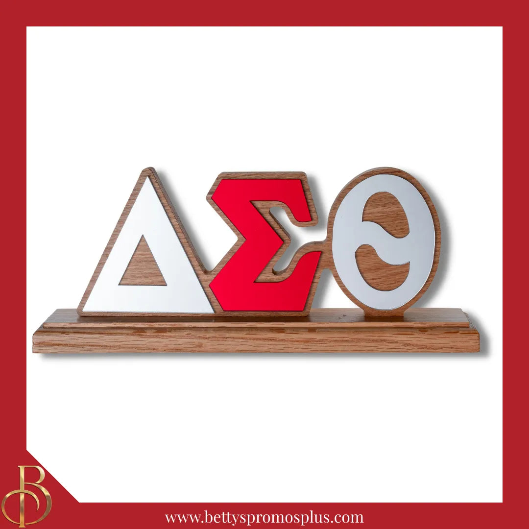 Delta Sigma Theta ΔΣΘ Wooden Desk Ornament with Mirrored Letters-Delta Sigma Theta Paraphernalia-Delta Sigma Theta Desk Ornament-Betty's Promos Plus