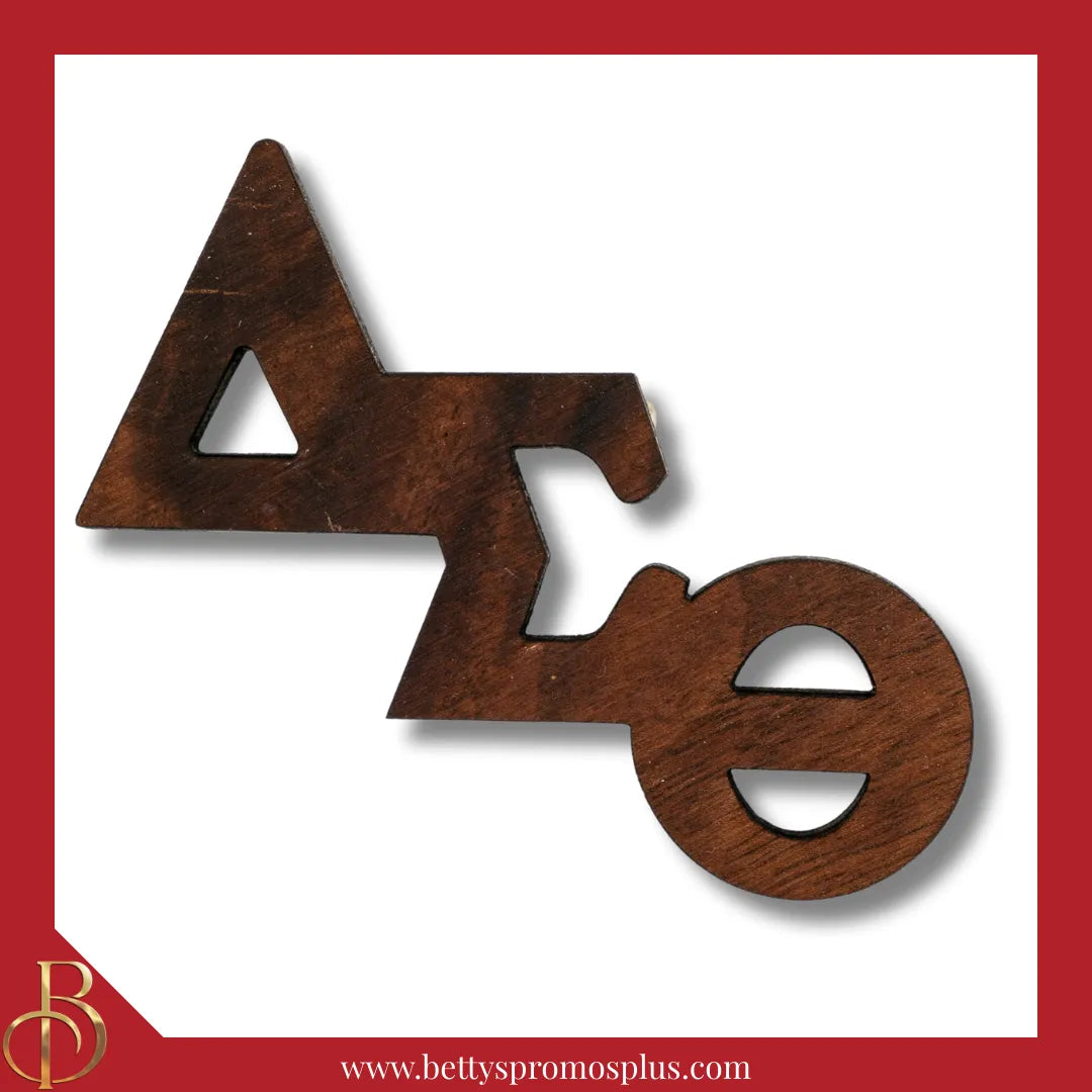 Delta Sigma Theta ΔΣΘ Wooden Greek Letters Lapel Pin-Large-Brown-Delta Sigma Theta Paraphernalia-Delta Sigma Theta Lapel Pin-Betty's Promos Plus