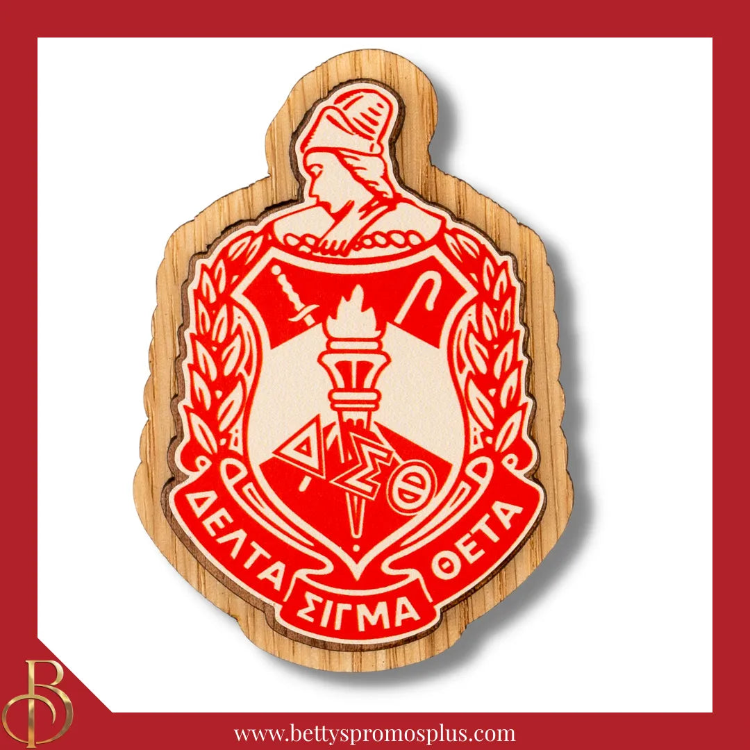 Delta Sigma Theta ΔΣΘ Wooden Shield Decal-Delta Sigma Theta Paraphernalia-Delta Sigma Theta Wood Decal-Betty's Promos Plus