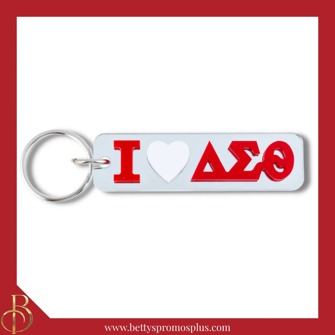 Delta Sigma Theta I Love ΔΣΘ Rectangular Acrylic Mirrored Keychain-Delta Sigma Theta Paraphernalia-Delta Sigma Theta Keychain-Betty's Promos Plus