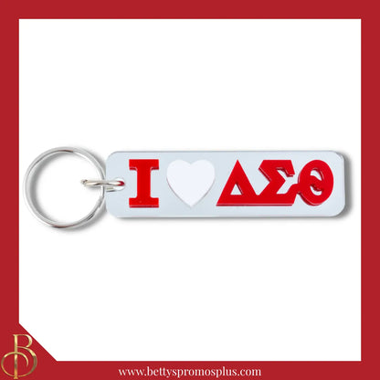Delta Sigma Theta I Love ΔΣΘ Rectangular Acrylic Mirrored Keychain-Silver-Delta Sigma Theta Paraphernalia-Delta Sigma Theta Keychain-Betty's Promos Plus