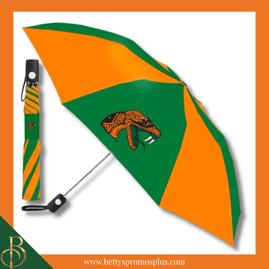 Florida A&M FAMU Rattlers Auto Folding Umbrella-FAMU Paraphernalia-FAMU Keychain-Betty's Promos Plus