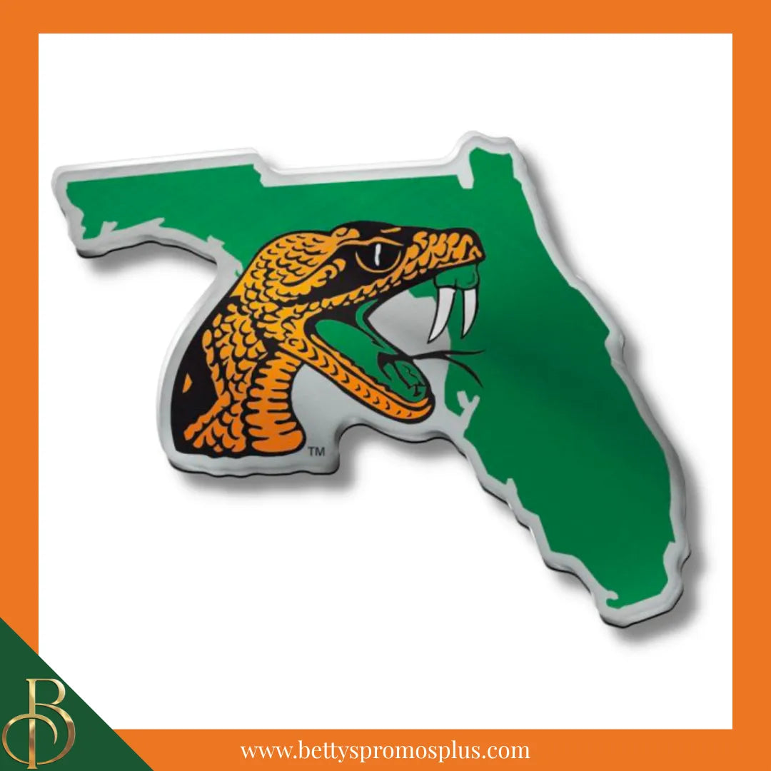 Florida A&M FAMU Rattlers Florida State Shape Car Emblem-FAMU Paraphernalia-FAMU Auto Decal-Betty's Promos Plus