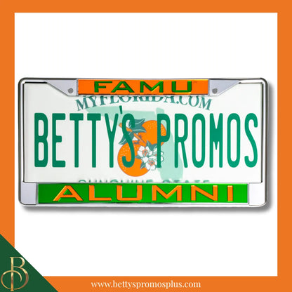 Florida A&M University FAMU Alumni Chrome Laser Engraved Mirrored Acrylic Auto Tag License Plate Frame-FAMU Paraphernalia-FAMU Auto Tag Frame-Betty's Promos Plus