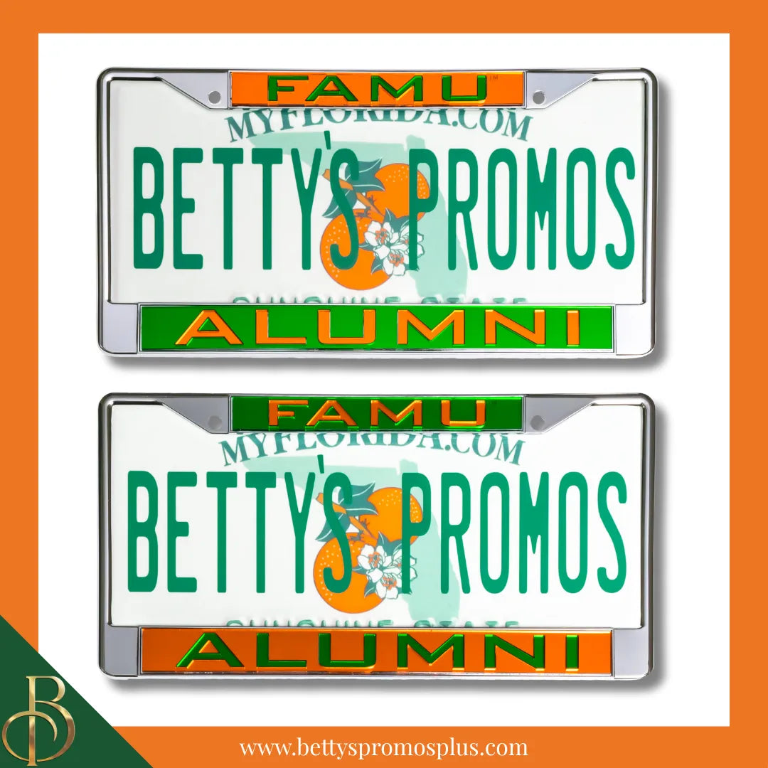 Florida A&M University FAMU Alumni Chrome Laser Engraved Mirrored Acrylic Auto Tag License Plate Frame-FAMU Paraphernalia-FAMU Auto Tag Frame-Betty's Promos Plus