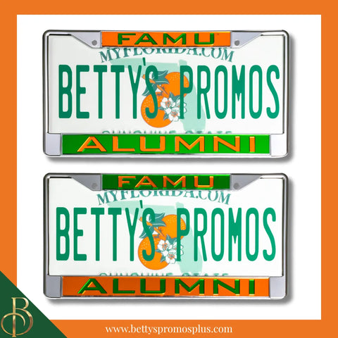Florida A&M University FAMU Alumni Chrome Laser Engraved Mirrored Acrylic Auto Tag License Plate Frame-FAMU Paraphernalia-FAMU Auto Tag Frame-Betty's Promos Plus