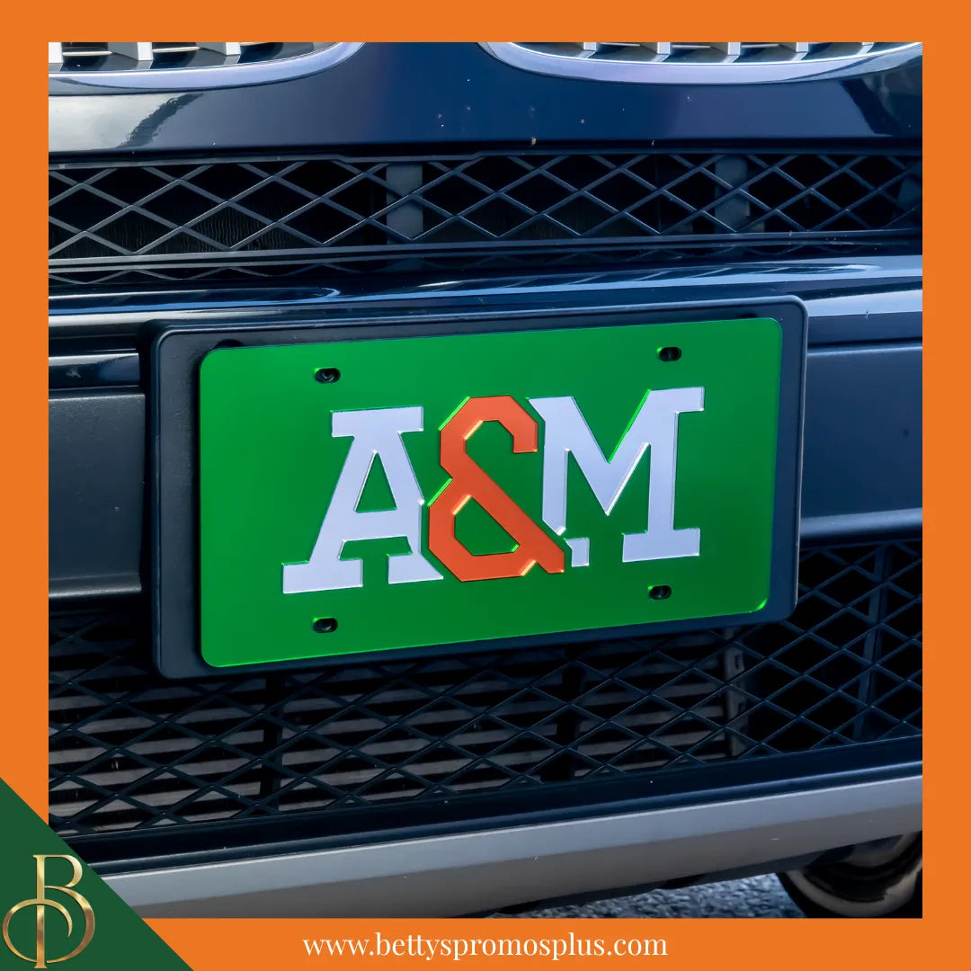 Florida A&M University FAMU A&M Laser Engraved Mirrored Acrylic Auto Tag License Plate-FAMU Paraphernalia-FAMU Auto Tag-Betty's Promos Plus