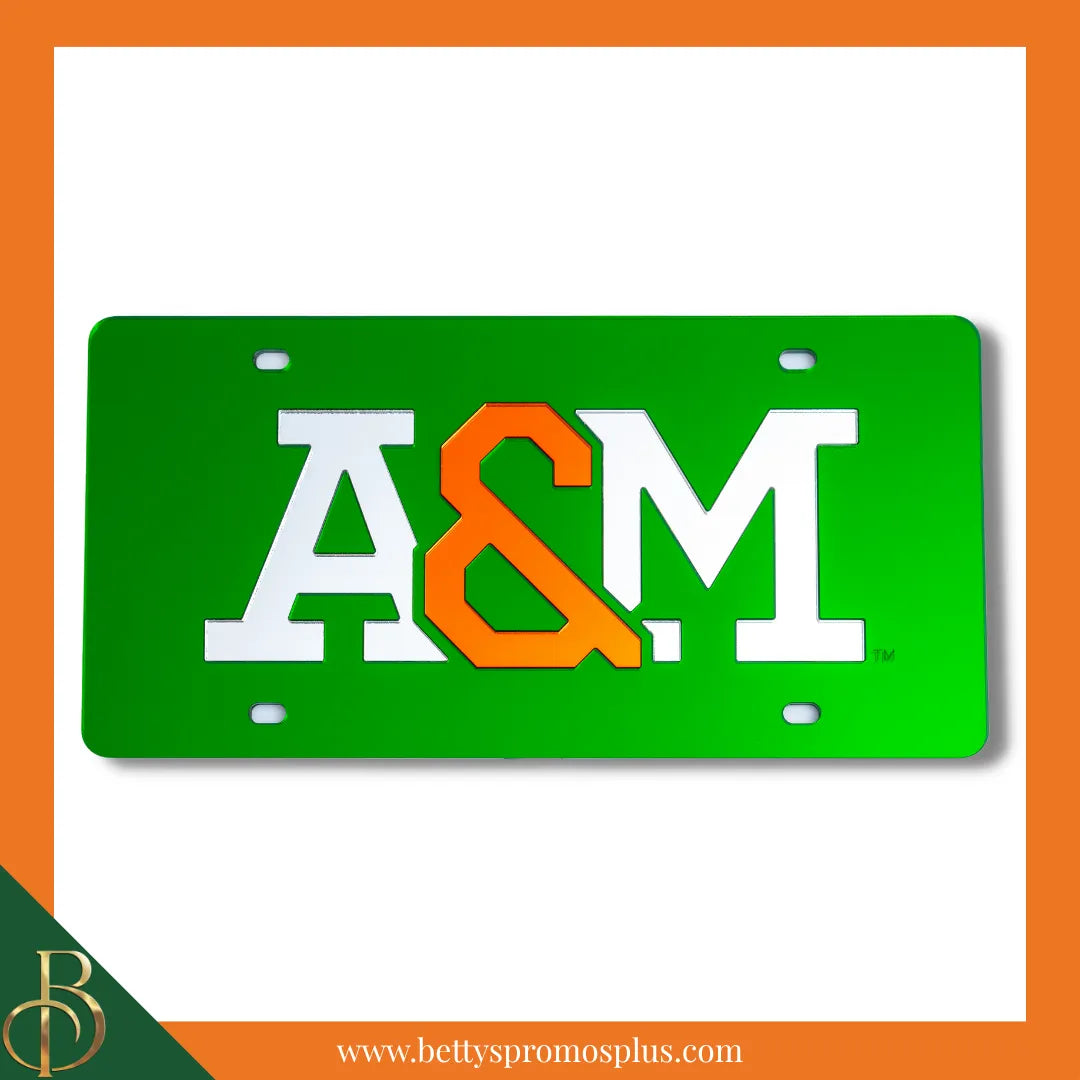 Florida A&M University FAMU A&M Laser Engraved Mirrored Acrylic Auto Tag License Plate-FAMU Paraphernalia-FAMU Auto Tag-Betty's Promos Plus