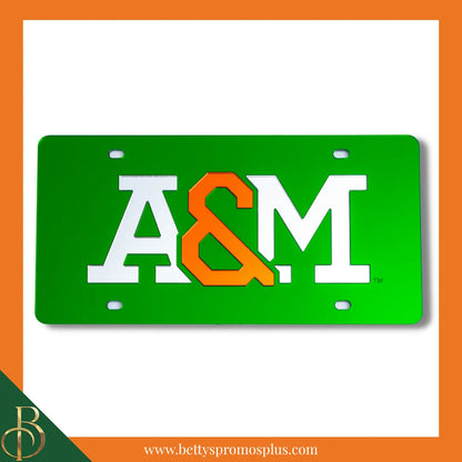 Florida A&M University FAMU A&M Laser Engraved Mirrored Acrylic Auto Tag License Plate-FAMU Paraphernalia-FAMU Auto Tag-Betty's Promos Plus