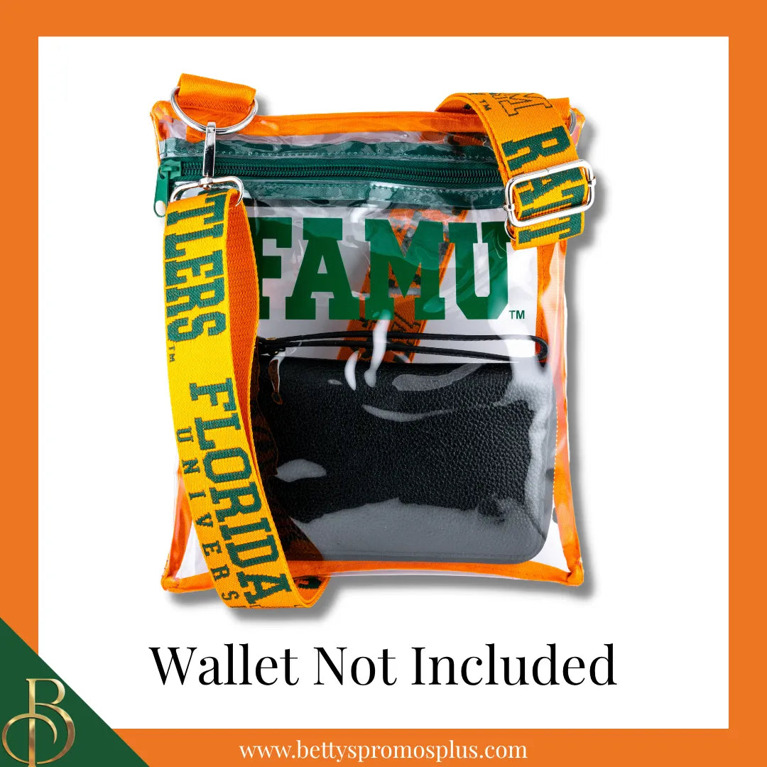 Florida A&M University FAMU Cross Body Clear Stadium Bag-FAMU Paraphernalia-FAMU Stadium Bag-Betty's Promos Plus