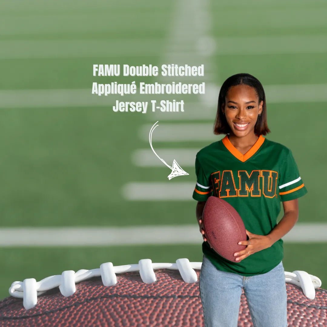 Florida A&M University FAMU Double Stitched Appliqué Embroidered Jersey T-Shirt-BCU Paraphernalia-BCU T-Shirts-Betty's Promos Plus