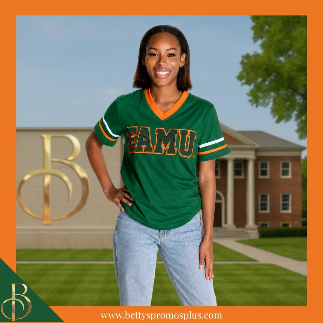 Florida A&M University FAMU Double Stitched Appliqué Embroidered Jersey T-Shirt-BCU Paraphernalia-BCU T-Shirts-Betty's Promos Plus
