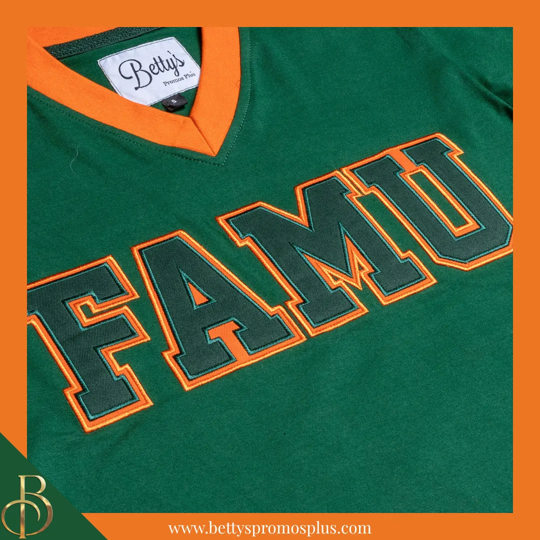 Florida A&M University FAMU Double Stitched Appliqué Embroidered Jersey T-Shirt Orange / Small