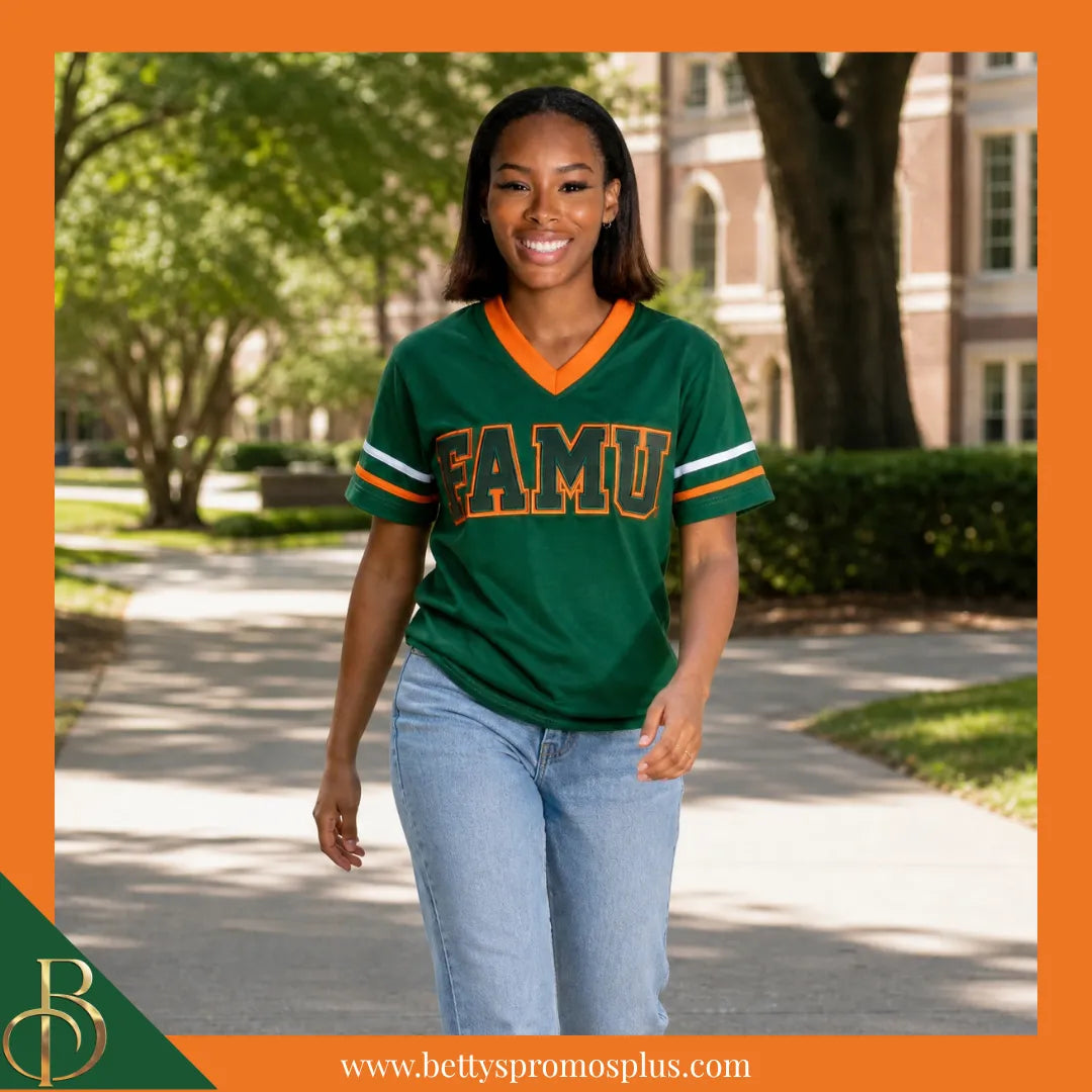 Florida A&M University FAMU Double Stitched Appliqué Embroidered Jersey T-Shirt-BCU Paraphernalia-BCU T-Shirts-Betty's Promos Plus